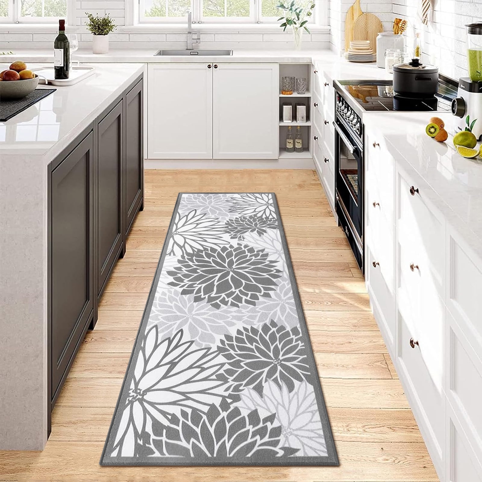 Runner Rugs for Hallway, Yamaziot 2'x6' Laundry Room Rug Mat, Washable Non Slip Kitchen Rugs and Runners, Bathroom Floor Carpet, Gray