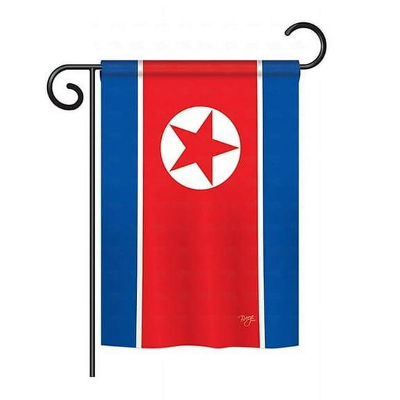 Breeze Decor BD-CY-GS-108328-IP-BO-D-US15-BD 13 x 18.5 in. North Korea Flags of the World Nationality Impressions Decorative Vertical Double Sided Garden Flag Set with Banner Pole