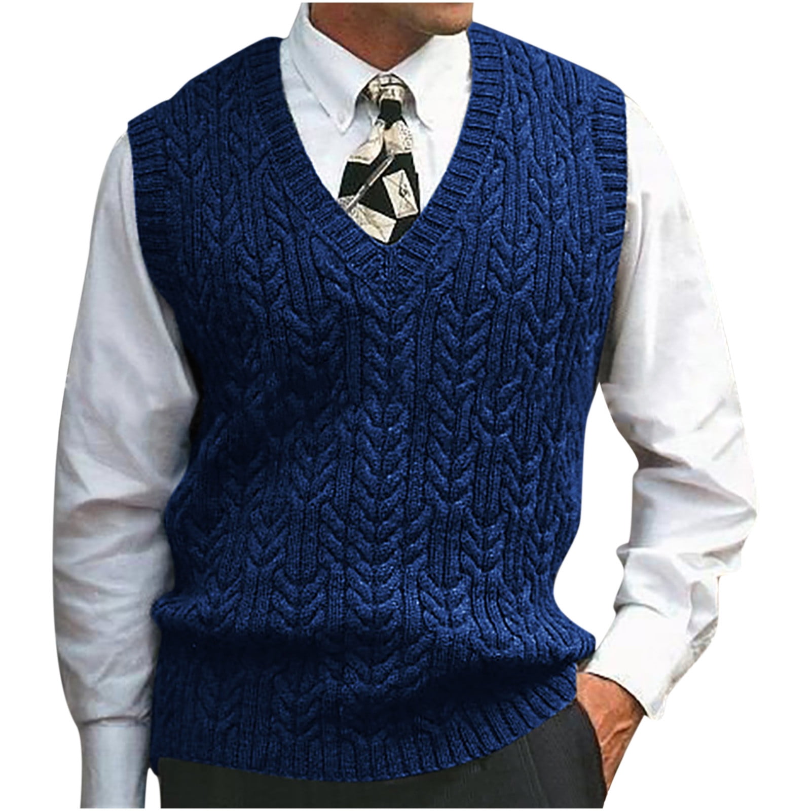 Men Sweater Knitted Vest Warm Cotton Wool V-Neck Sleeveless Pullover Tops Shirts