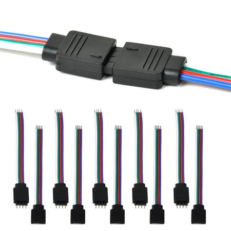 

STEADY 10Pcs 4Pin Male + Female Connector Wire Cable for 3528 5050 SMD LED Strip Light ( Black )