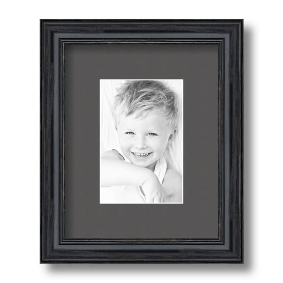ArtToFrames 8x10" Matted Picture Frame with 4x6" Single Mat Photo Opening Framed in 1.25" Black Stain on Solid Red Oak and 2" Charcoal Mat (FWM-4083-8x10)
