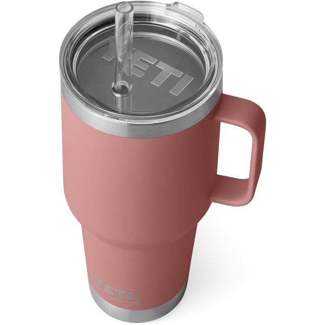 YETI Rambler Tasse en Paille 35 oz, Isolée sous Vide, Acier Inoxydable, Rose Grès