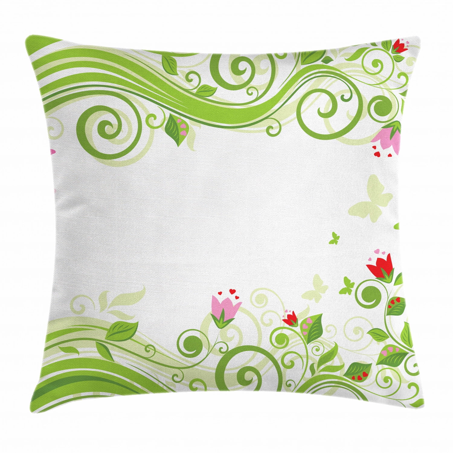 Green Flower Throw Pillow Cushion Cover, Blossoming Abstract Elements