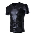 thumbnail image 4 of YONGHS Men's Liquid Shiny Metallic V-Neck Short Sleeve T-Shirt for Nightclub Tops Black L, 4 of 6