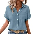 thumbnail image 2 of Mashaouyo Womens Button Down Shirts Cotton Dress Shirts Long Sleeve Blouses V Neck Solid Casual Tunics Tops with Pockets, 2 of 7