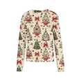 thumbnail image 5 of Christmas Holiday Tops Womens Crewneck Pullover Graphic Sweatshirt Printed Long Sleeve Plus Size Festive Clothes (4XL, Beige 01), 5 of 6