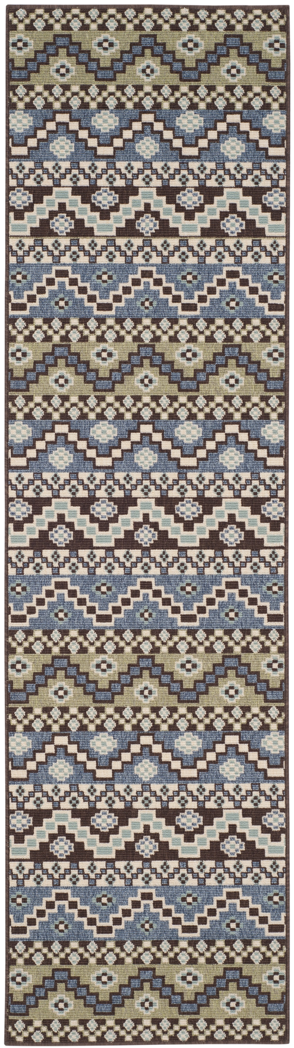 SAFAVIEH Veranda Luwig Southwestern Indoor/Outdoor Runner Rug, 2'3" x 12', Blue/Cream