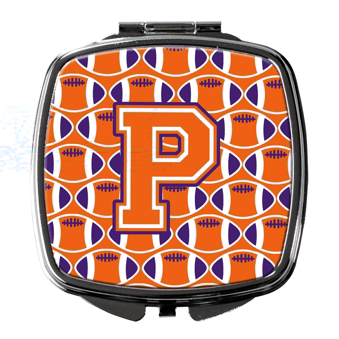 Letter P Football Orange White and Regalia Compact Mirror CJ1072-PSCM