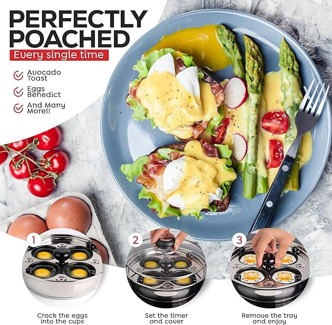AVACRAFT Egg Poacher, Stainless Steel Egg Poaching Pan, Poached Eggs Cooker