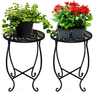 2 Pack Indoor Outdoor Side Tables, Weather Resistant Metal Patio Side Table, Small Round Outdoor End Table Side Table for Patio Yard Porch Balcony Garden Bedside, Plant Stand for Indoor Outdoor
