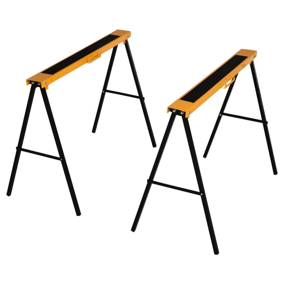 HOMCOM 2PCS Saw Horse Twin Pack Folding Workbench Metal Trestle Stands Oran