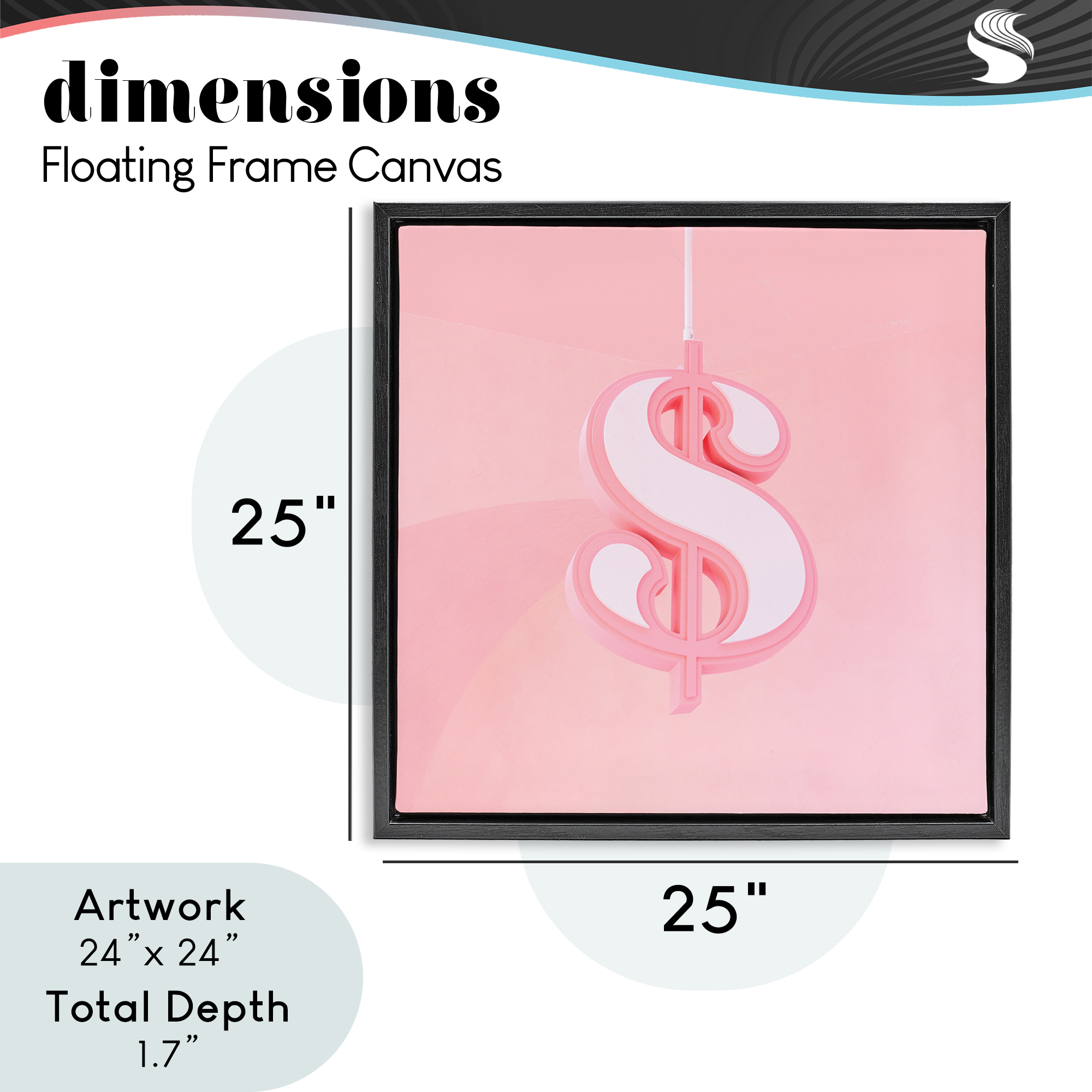 Pink Pastel Dollar Sign Black Framed Floater Canvas Wall Art, design by LISH Creative