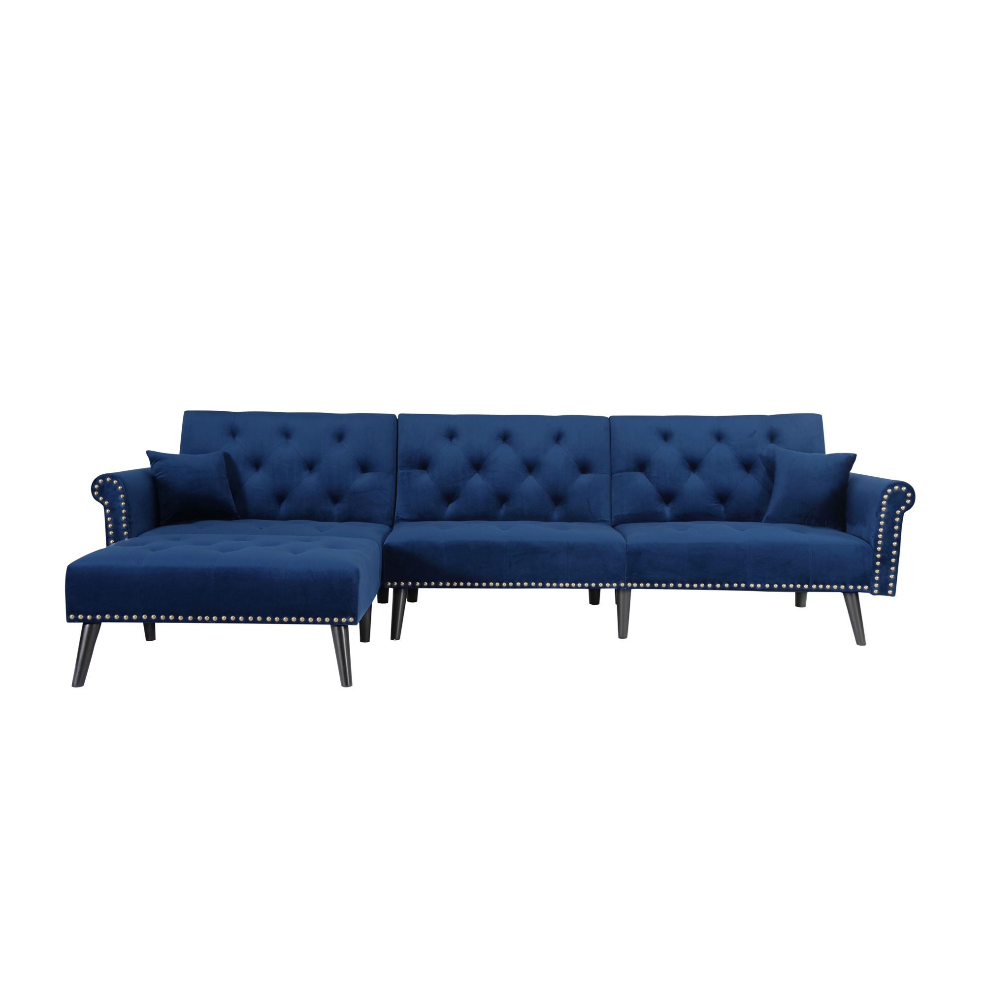 Aukfa 115" Velvet Sectional Sleeper Sofa for Living Room, Convertible Sofa Bed Queen, Blue