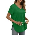 thumbnail image 5 of Patlollav Women Tees Under $10,Short Sleeve Tops for Women V Neck Solid Summer Tshirts Seamed Rolled Sleeve Shirts Casual Tops, 5 of 6