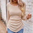 thumbnail image 6 of BLVB Long Sleeve Tops for Women V Neck Solid Color Knitted Rib Irregular Blouses Casual Tight Shirts Tunics, 6 of 6