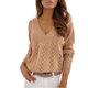 thumbnail image 1 of Suéter de punto para mujer, Top hueco, manga larga, cuello en V profundo, suelto, informal, mantiene el calor, Color puro, 1 of 6