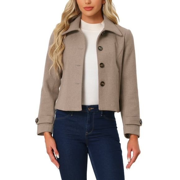 REFINED ATTIRE Abrigo corto de mujer con solapa, cierre de botón de un solo pecho, color beige oscuro, talla XL