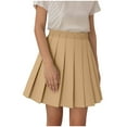 thumbnail image 3 of Curenmufel School Uniform Skirts for Girls Trendy Elastic High Waist Pleated Skorts with Shorts Kids Preppy Cute Clothes 2T 3T 4T 5T 6-18 Years (Khaki,17-18 Years), 3 of 9
