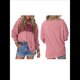 thumbnail image 1 of Blusas de Larga de Gran Tamaño, Moda 2025, Cuello Redondo, Informal, con Bloques de Color, para Mujer. Rosa L, 1 of 7