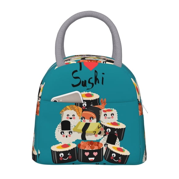 Vsdgher I Love Sushi Print Insulated Lunch Bag Simple Bento Cooler Bag Lunch Tote Bag , Suitable for picnics, school, work