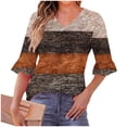thumbnail image 7 of YUGYXL Color Block Knit Top for Women V Neck 3/4 Sleeve Blouses Casual Loose Fit Fall Winter Tunic Pullover Khaki L, 7 of 7