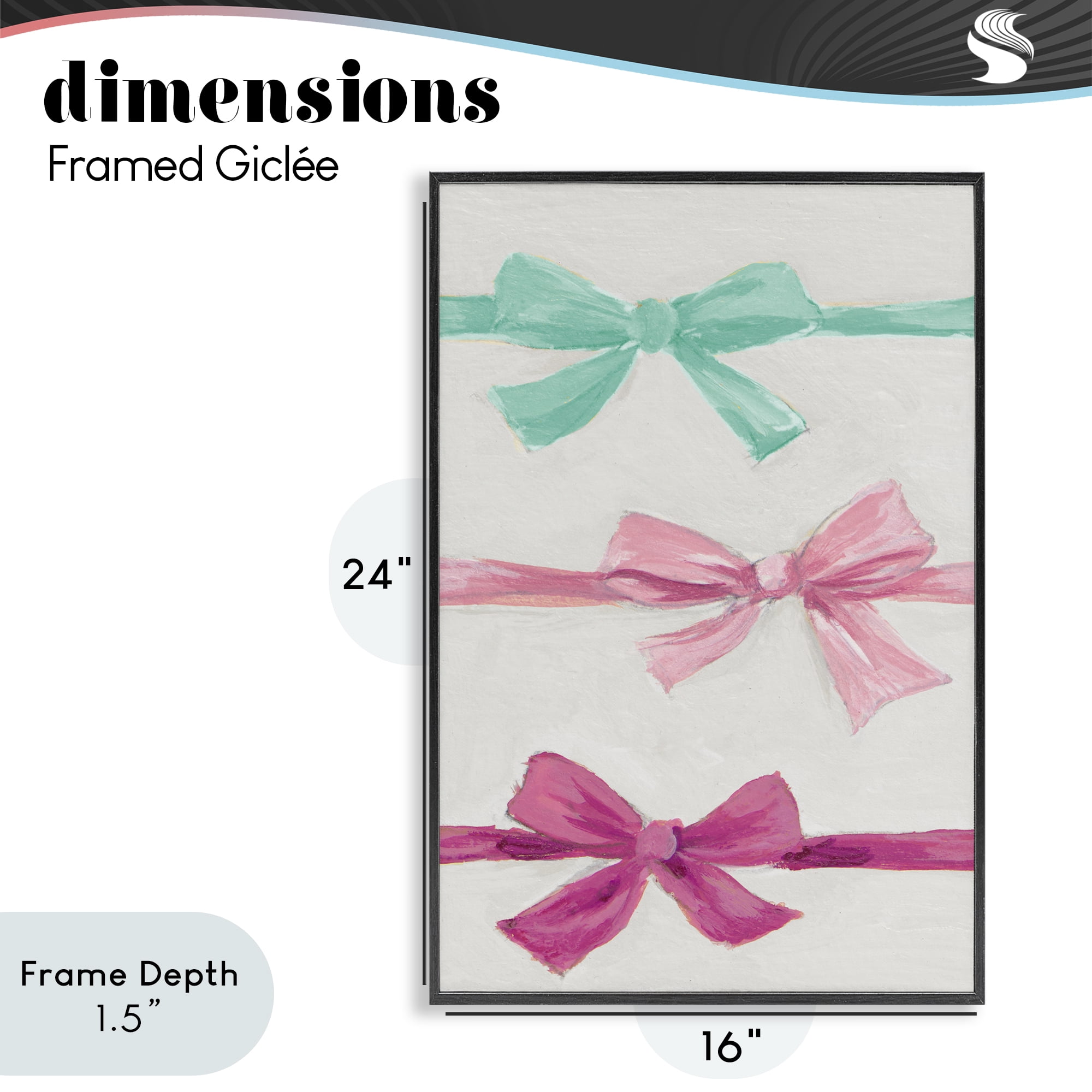 Stupell Industries Ribbon Bows Trio Black Framed Giclee Art, design by Lanie Loreth