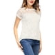 thumbnail image 2 of INSPIRE CHIC Top de encaje floral transparente con mangas cortas y dobladillo curvo transparente para mujer blanco XL, 2 of 6