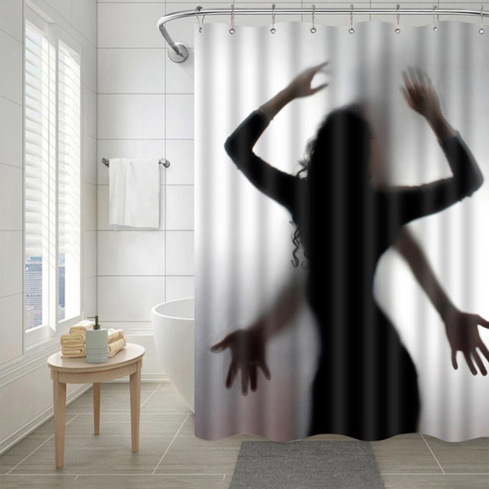 Scary Skeleton Forest Waterproof Fabric Bathroom Shower Curtain 12Hooks Mat Set 