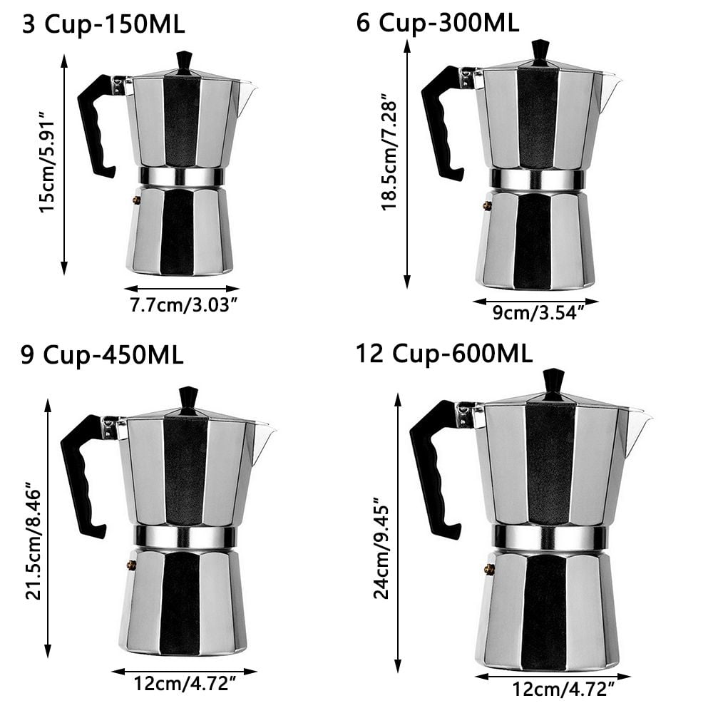Coffee Pot, Stainless Steel Moka Pot Italian Coffee Maker 9 cup/15 OZ  Stovetop Espresso Maker for Gas or Electric Ceramic Stovetop Camping Manual