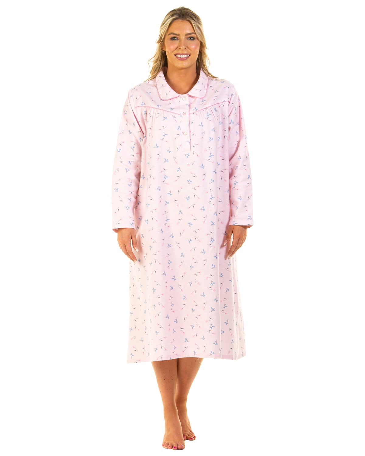 Sue Marks Womens Floral Flannel Brushed Cotton Long Sleeve Nightdress ...