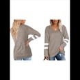 thumbnail image 1 of Tops para Mujer, Camiseta con Cuello en V, Bloque de Color, Larga, Túnica Informal Caqui XXL, 1 of 7