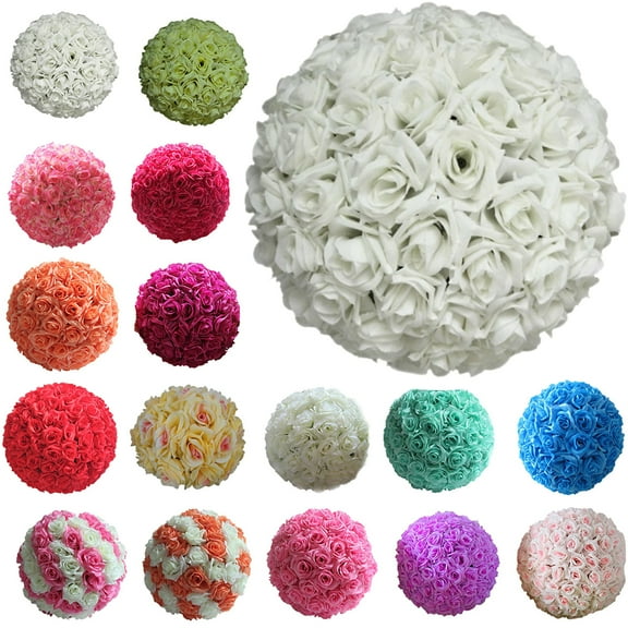 Walbest 7.87 Inch Artificial Flower Ball Blush Rose, Realistic Fake Rose Blossoms Faux Silk Rose Kissing Ball, DIY Wedding Bouquet Centerpieces Arrangements Party Home Decoration