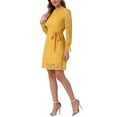 thumbnail image 4 of INSPIRE CHIC Women's Ruffle Crew Neck Long Sleeves Floral Lace Casual Mini Dress S Dark Yellow, 4 of 5