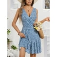 thumbnail image 3 of Women's 2025 New Summer Sleeveless Sexy Wrap V Neck Floral Sundress Mini Dress, 3 of 12