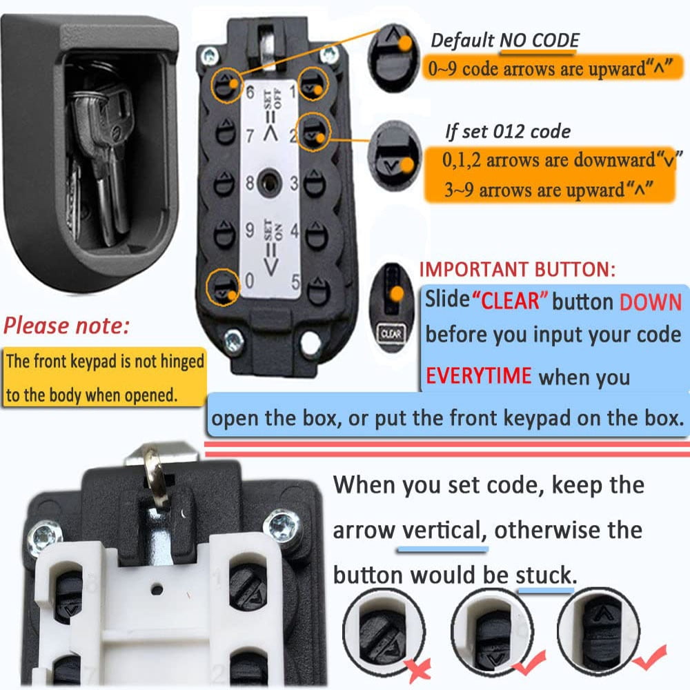 Key Lock Box Wall Mount Waterproof Spare Key Storage Box 10-Digit Combination Lockbox Push Button ,Additional Security