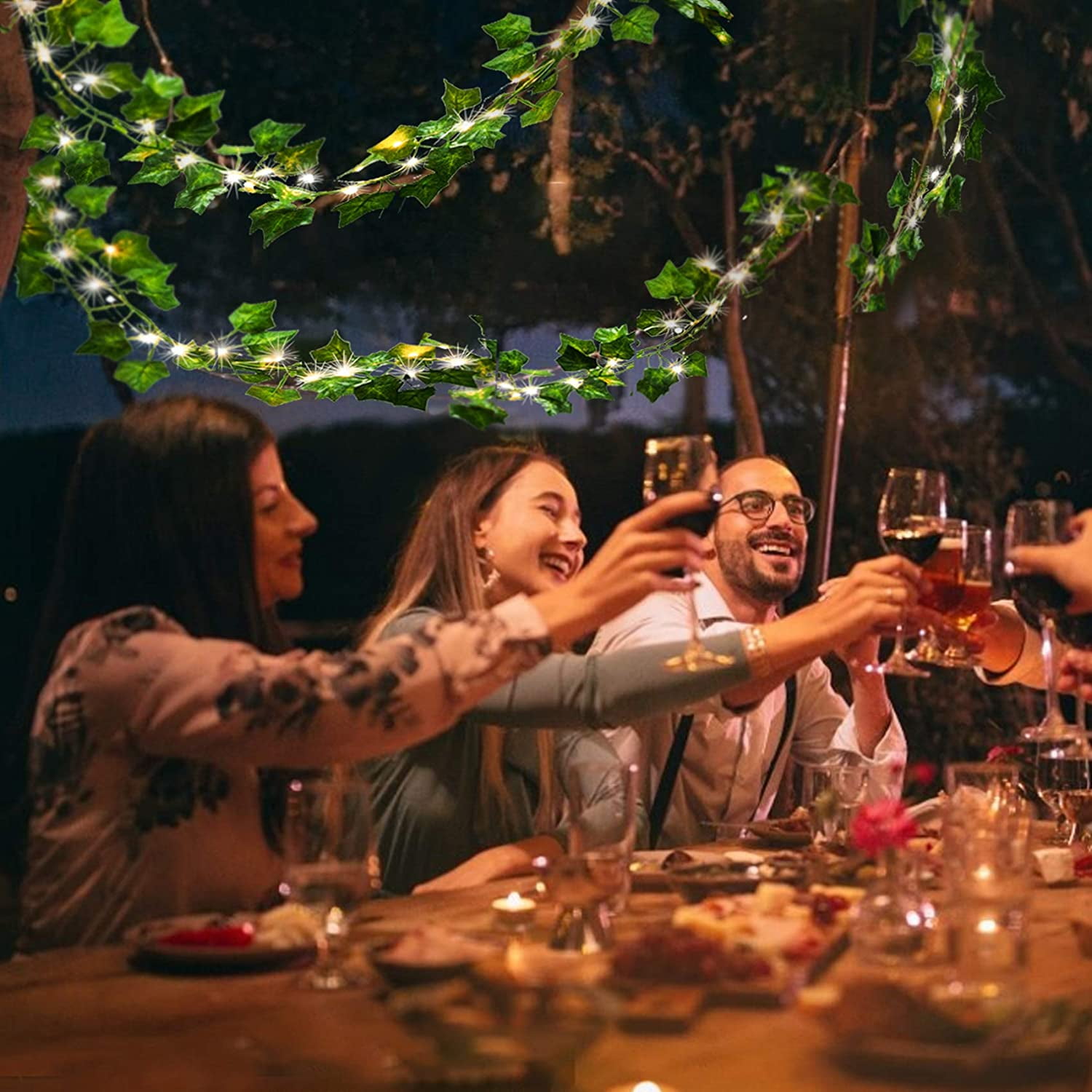 Ariceleo Vigne Artificielle à LED 5m, 1 Paquet, Lumières De Fée à Piles Avec Minuterie Et Scintillement, Feuilles Miniatures Blanc Chaud, Idéal Pour Décorations De Noël, Mariages Et Fêtes En Intérieur