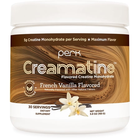 Perk Creamatine (French Vanilla) 30 Servings - Flavored Creatine Monohydrate, 5g of Creatine per Serving, Naturally Sweetened, Zero Sugar, Gluten-Free, Soy-Free