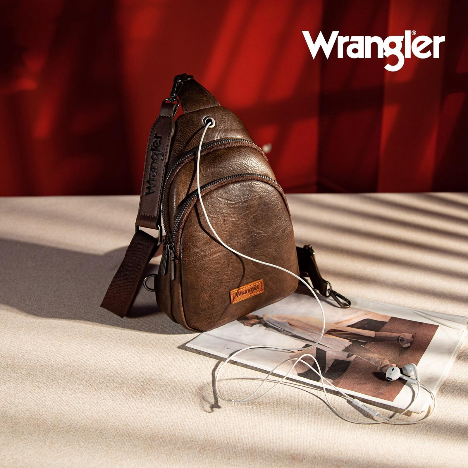 Wrangler Small Crossbody Sling Bags for Women Fanny Packs Chest Bag for Travel Gift, Coffee