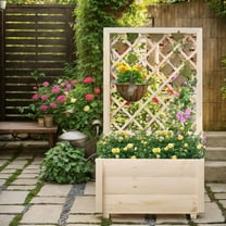 Spaco Raised Garden Bed with Lattice Trellis-S, Wooden Elevated Planter Box for Patio, Garden, Backyard, Brown