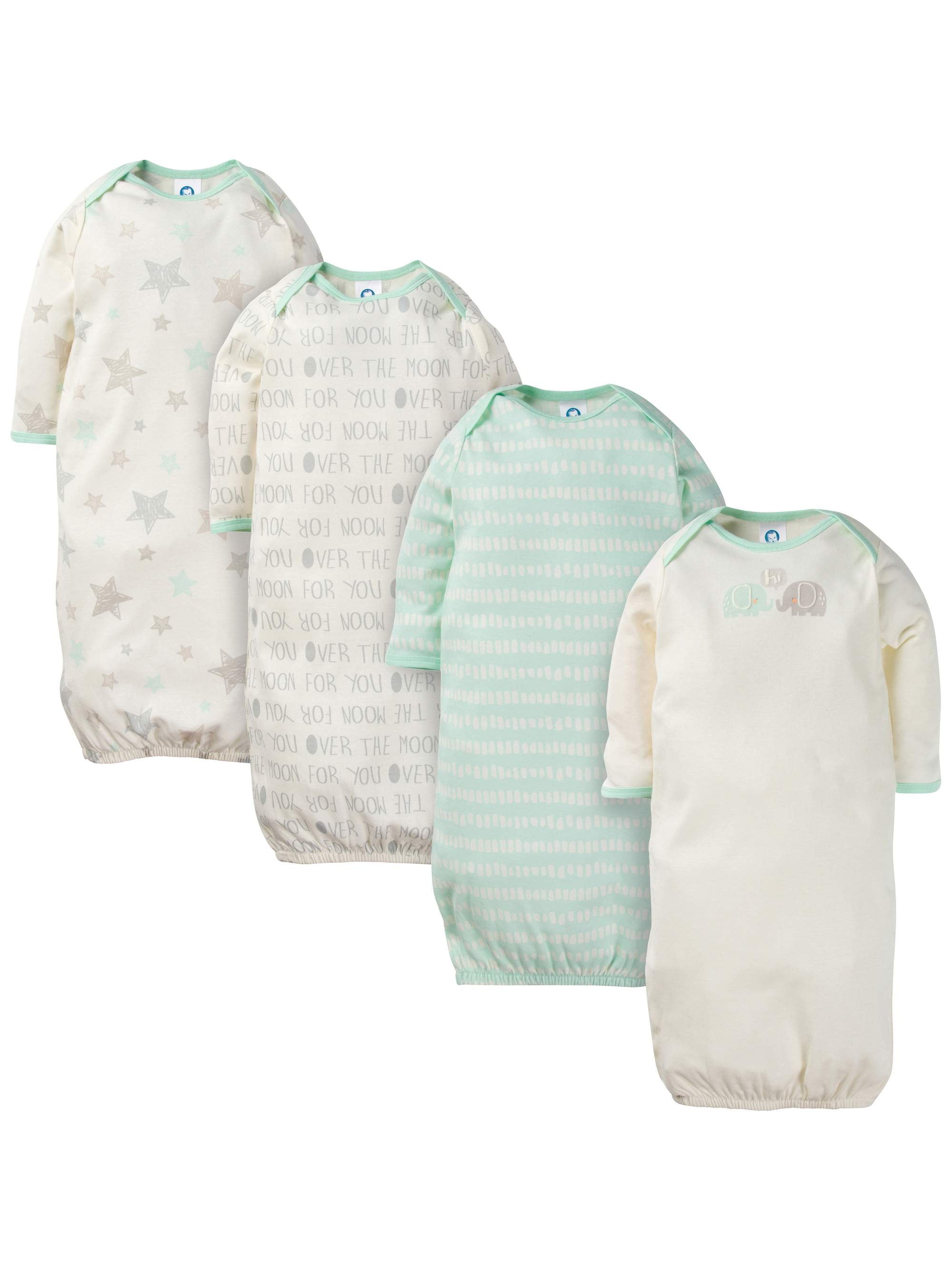 Gerber Baby Girl 2-Piece Aqua Little Birds Lap Shoulder Gowns Size 0-6M