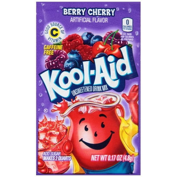 Kool-Aid Berry Cherry Flavored Unsweetened Caffeine Free Powdered Drink Mix, 0.17 oz Packet - 48 Count Box