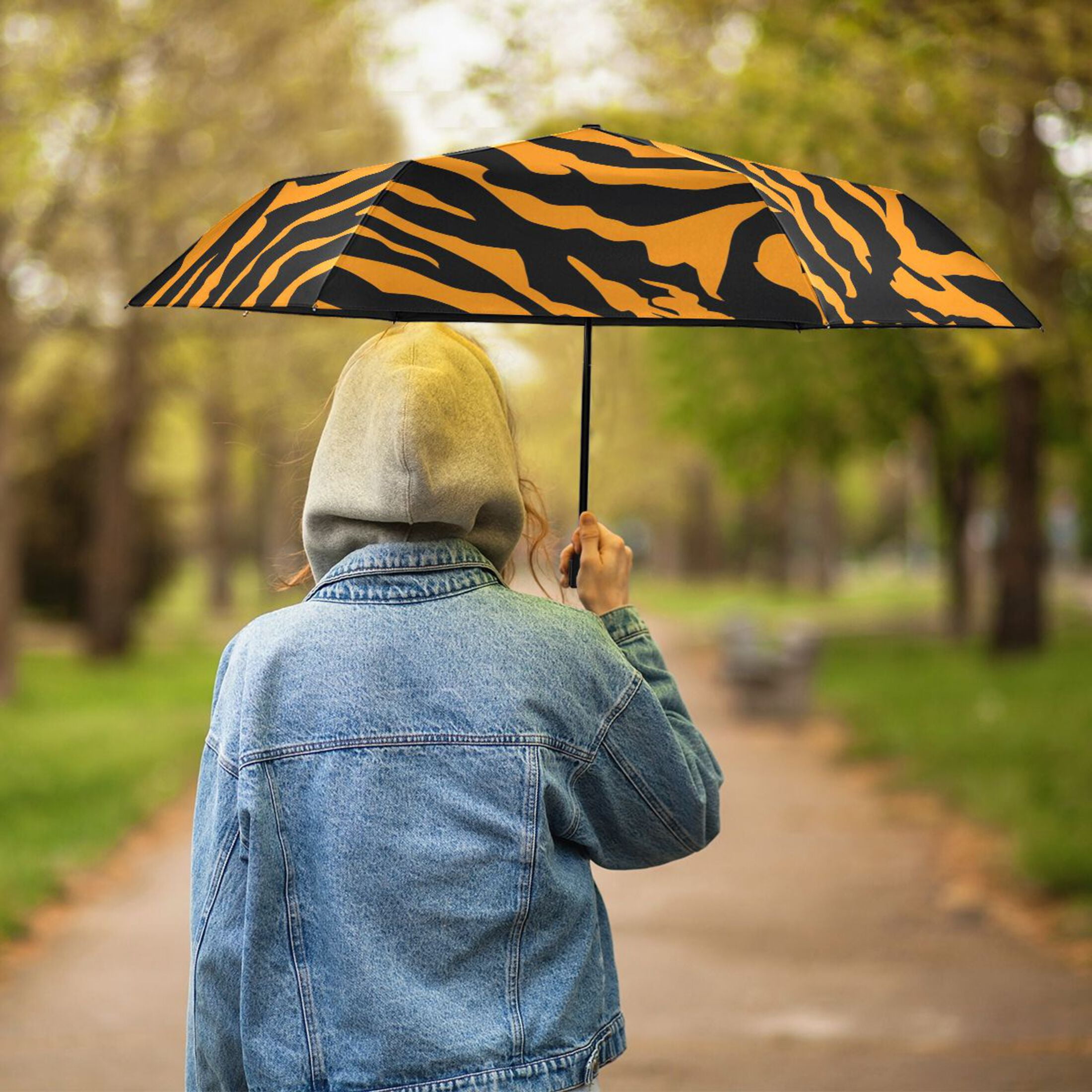 Tiger Print Compact Sun Umbrella Windproof Travel Umbrellas for Rain Strong Portable UV Protection
