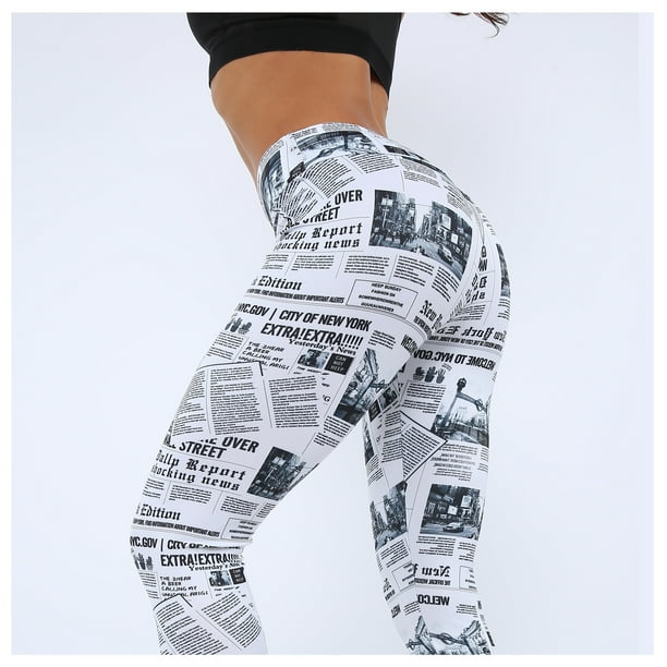Women s Gradient Printed Newspaper Yoga Pants Tight Capri Pants