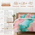 thumbnail image 6 of Pink Teal Duvet Cover Set Twin Size, Green Marble Abstract Cracks Texture Modern Art 4 Piece Soft Microfiber Bedding Set with 1 Duvet Cover, 1 Flat Sheet, 2 Pillowcases, 6 of 9