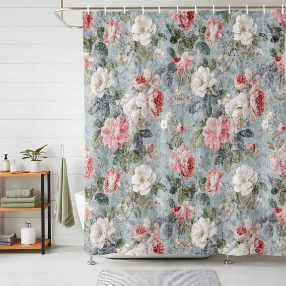 Shower Curtains for Bathroom, Vintage Spring Floral Waterproof Fabric Shower Curtain, Summer Botanical Watercolor Decorative Bathroom Curtain for Bathtub, 72"x72", No Hooks Included