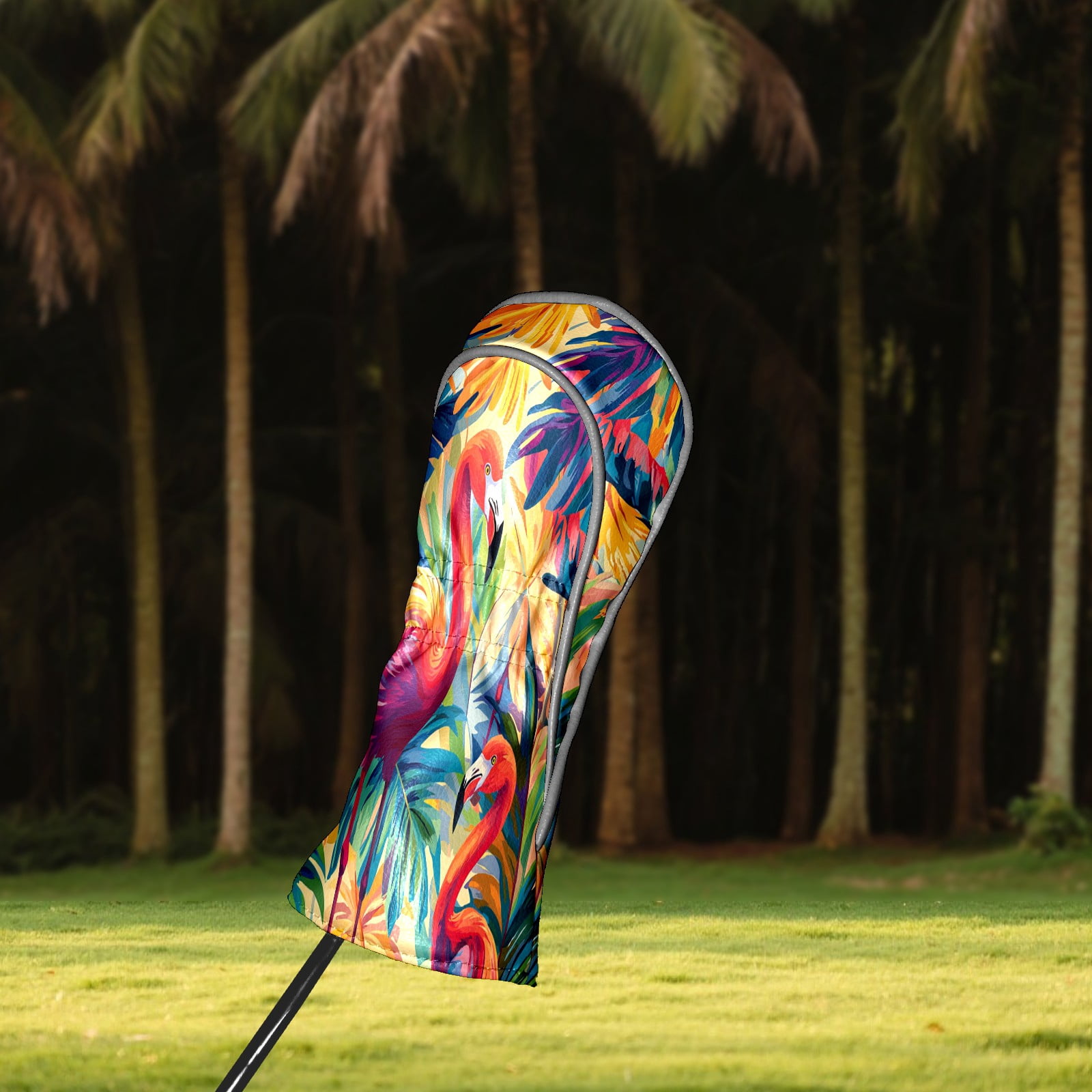 Golf Club Covers PU Leather Waterproof Head Covers for Fairway Woods Hybrids Colorful Flamingos