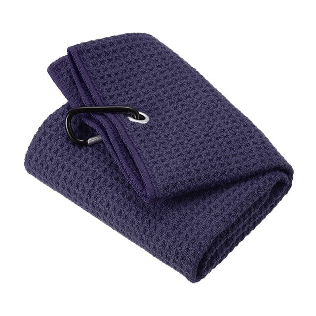 Toallas de golf Uxcell 20"x16" Tri Fold con patrón de waffle, fibra suave con clip en D color azul marino