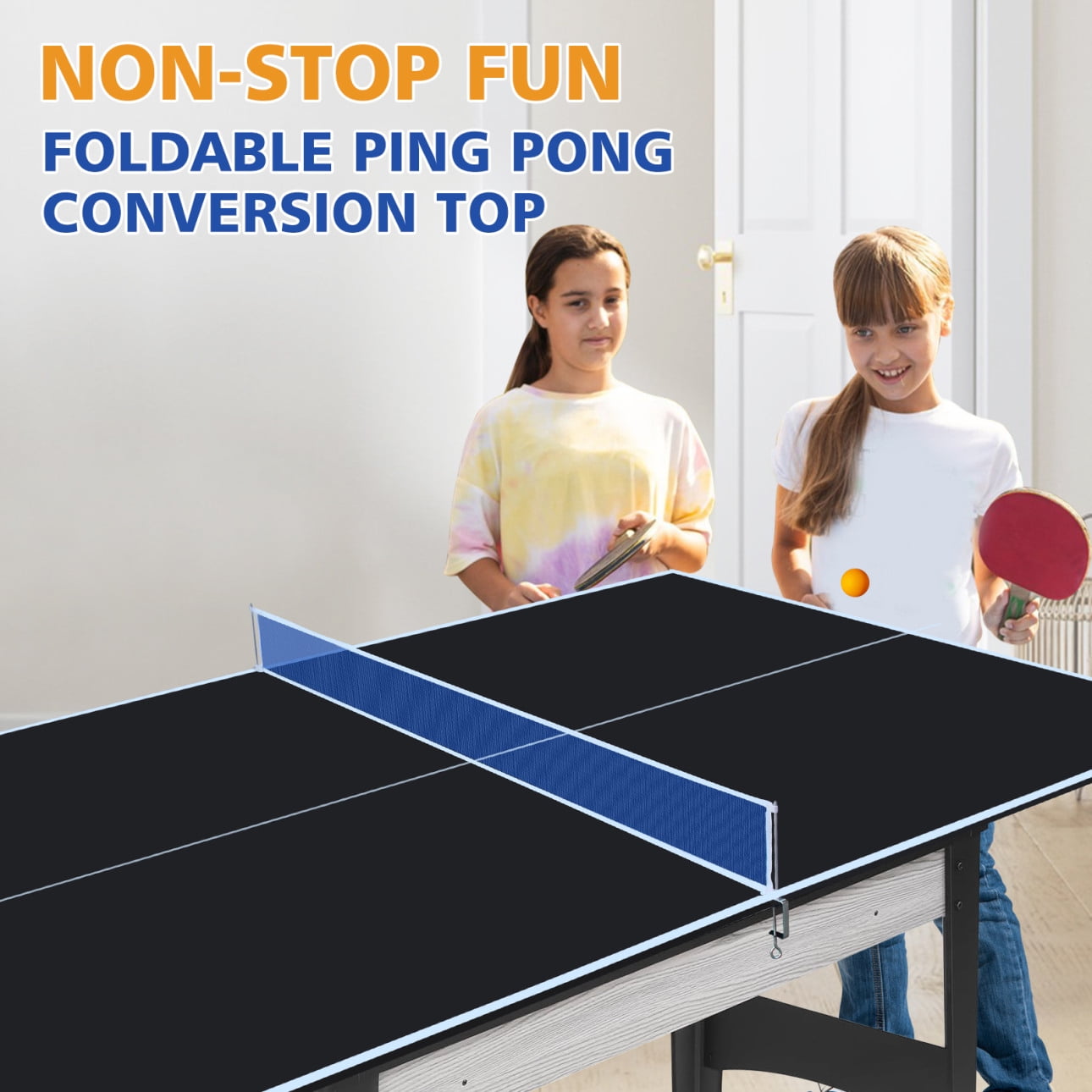 6ft x 3ft Folding Portable Table Tennis Conversion Top - Black Mid-Size for Indoor Games, Single-Sided Upright Design, Easy Storage & Setup