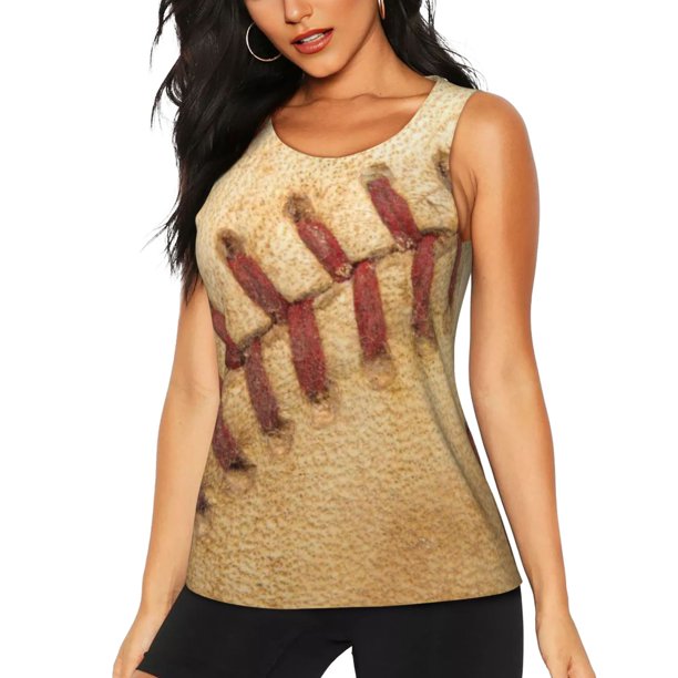 Balery Vintage Baseball Camiseta sin mangas estampada ligera para mujer, tops de entrenamiento sin mangas, camisetas de yoga transpirables de secado rápido.-Small