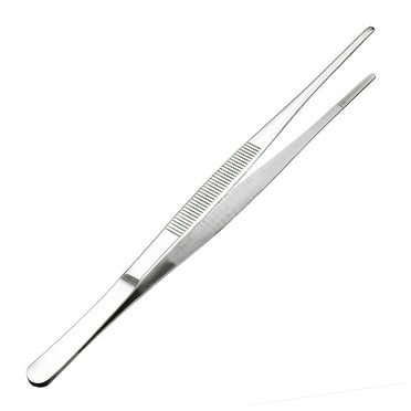 1 Pcs Stainless Steel Straight Blunt Tweezers with Serrated Tip,10-Inch Length